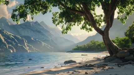 Railey Beach Sea, mountains, sky, beautiful trees