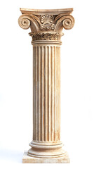 Ancient white Greek column isolated on white background