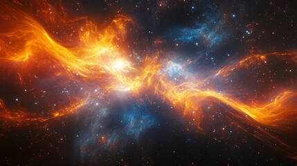 Canvas Print - Abstract Nebula in Space with Orange and Blue