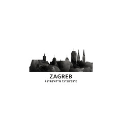 Wall Mural - Zagreb panorama, vector badge, skyline logo and icon. Croatia city horizon logotype with landmarks and building silhouettes. Isolated foggy abstract gradient graphic