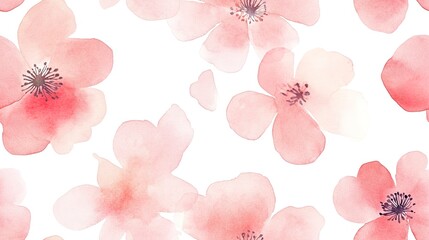 Wall Mural - Watercolor and pastel spring flower pattern on a white background, seamless wallpaper design with pastel color suitable.