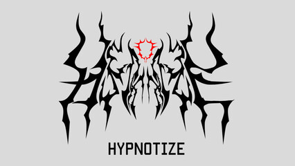 Hypnotize text typography. Dark lettering gothic font. tribal sigilism illustration vector design for t-shirt music apparel