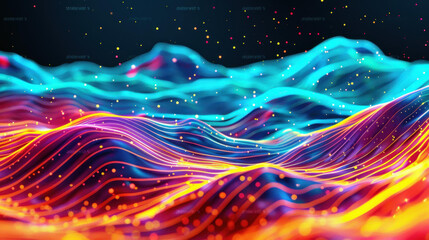 Canvas Print - Dive into a realm of vibrant glowing digital art. This 3Drendered concept captures creativity against a dark backdrop.