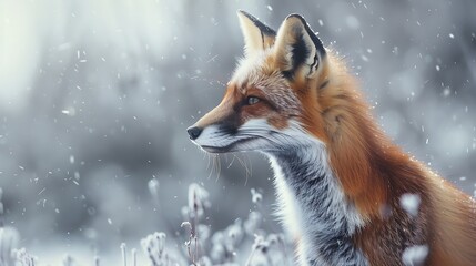 Wall Mural - A soft and fuzzy fox against a silver backdrop