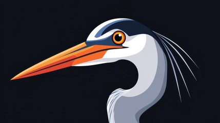 Canvas Print - Stunning portrait of a Great Blue Heron in an elegant pose, showcased in a modern cartoon illustration style.