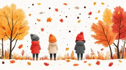 Wall Mural - Acorn collecting, autumn activity, nature exploration, seasonal fun, family outing, flat design illustration