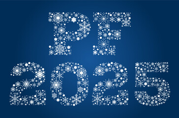 Wall Mural - Inscription PF 2025 from white snowflakes on blue background