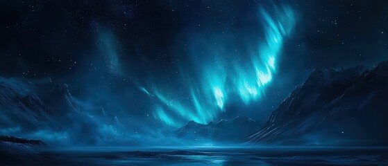 Wall Mural - blue aurora borealis wallpaper. northern lights with shades of blue and teal dancing across a dark s