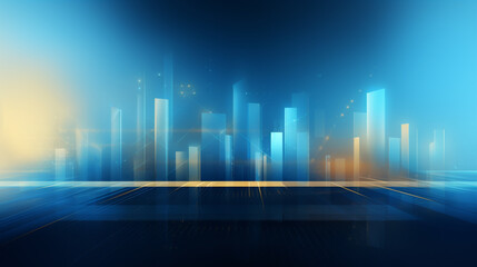 Digital blue and gold building business blue background.