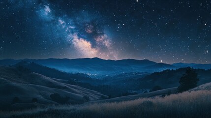 Canvas Print - Starry Night Over Rolling Hills and Forest