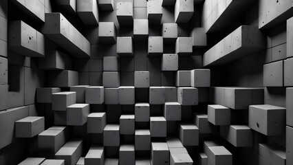 3D background minimalism A wall with 3D blocks 3D wallpaper with black cubes