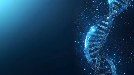 Wall Mural - Transparent detailed DNA strand on modern scientific technology blue illustration background with copy space