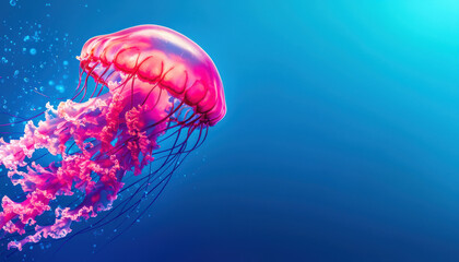 Wall Mural - A large pink jellyfish is floating in the ocean