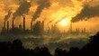 © kinara art design - Industrial skyline at sunset, highlighting pollution and environmental impact.