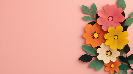 Wall Mural - Bright Paper Flowers on Pink Background for Greeting Cards and Invitations