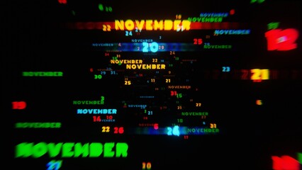 Aufkleber - Abstract digital art with glowing text representing the month of November in vibrant neon colors on a dark background