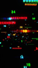 Aufkleber - Abstract digital art with glowing text representing the month of December in festive neon colors on a dark background