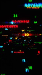 Aufkleber - Abstract digital art with glowing text representing the month of November in vibrant neon colors on a dark background