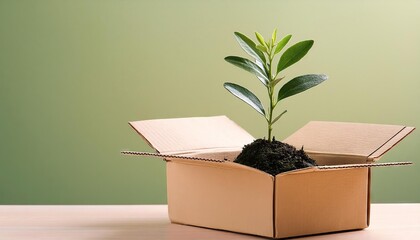 Wall Mural -  Plant growing in a cardboard box 