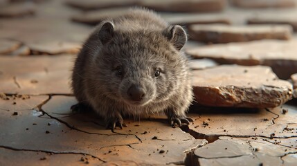 Wall Mural - An charming and cute wombats on a cracked floor