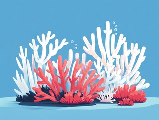 Wall Mural - Coral bleaching due to climate change, flat design illustration