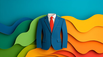 Wall Mural - A Blue Suit with Red Tie Stands Out on a Colorful Background