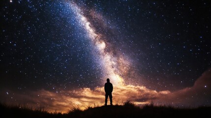 Poster - Silhouetted Figure Gazing at the Milky Way Galaxy