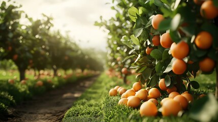 Golden Hour in the Citrus Grove: Ripe oranges bathe in the warm sunlight, promising a bountiful harvest and the sweet taste of summer. 