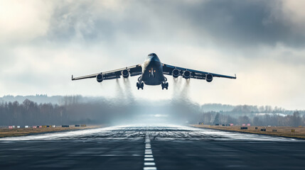 Pilotless cargo plane taking off from a runway