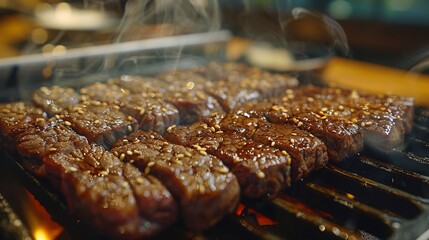 Wall Mural - Close-up of beef stomach (Mino) in a yakiniku setting, with plenty of space for adding text or information.