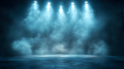 Wall Mural - A dimly lit stage with dramatic lighting and fog effects.