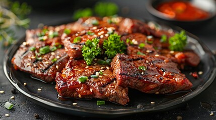 Wall Mural - Yakiniku-style image featuring beef stomach (Mino), ideal for highlighting dishes with available copy space for branding.