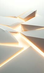 Wall Mural - 9. Bold 3D geometric elements with glowing edges and smooth surfaces, rendered against a stark white backdrop