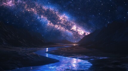 Poster - A Serene River Winding Through a Starry Night Landscape