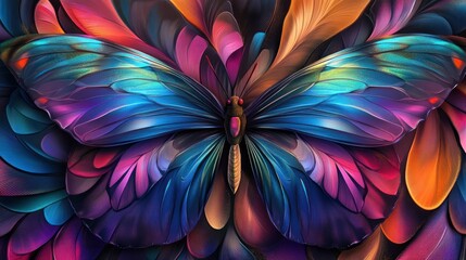 Wall Mural - Abstract Butterfly with Iridescent Wings Against a Vibrant Background