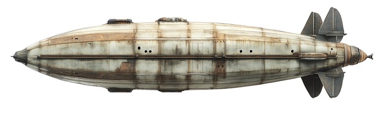 Wall Mural - Rusty old blimp isolated on white background.