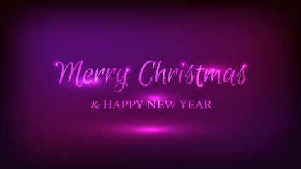 Wall Mural - Merry Christmas and Happy New Year neon background