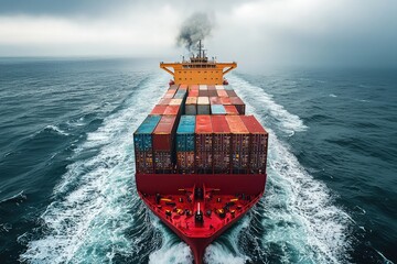 Wall Mural - Cargo ship carrying colorful containers traversing rough seas