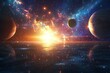 © dendyh7 - Space cosmic illustration with planets scene created with Generative AI