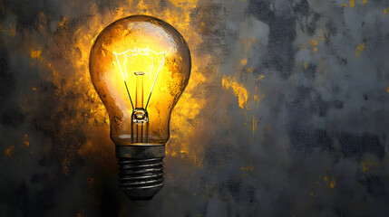 Wall Mural - A glowing light bulb against a textured background.