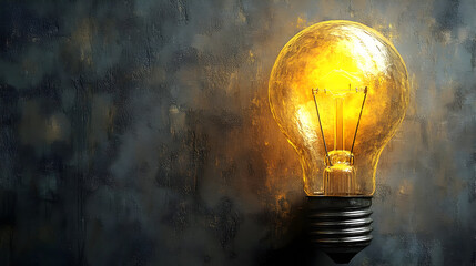 Wall Mural - A glowing light bulb against a textured wall, symbolizing ideas.