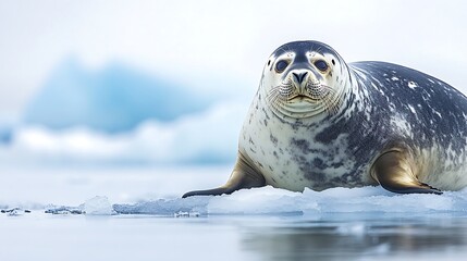 Wall Mural - seal resting on ice floe in arctic.