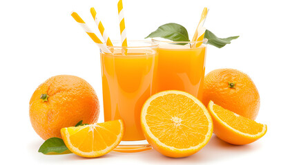 Fresh orange juice with fruits, isolated on white