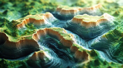 Canvas Print - Aerial View of Stunning Canyon Landscape with Lush Greenery and Rugged Terrain, Capturing the Natural Beauty and Geological Formations in a Serene and Picturesque Environment