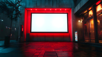 Poster - A modern empty billboard illuminated in red at night.