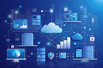 Wall Mural - abstract global network concept, digital connection lines on blue earth map, visualizing technology 