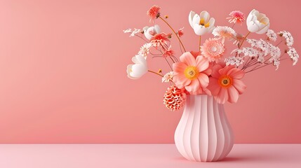 Wall Mural - Beautiful flowers set against a pink background in a paper vase