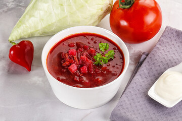 Wall Mural - Borsch soup with cabbage and beetroot