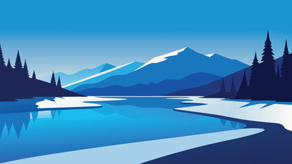  Panorama of the frozen pound flat vector illustration