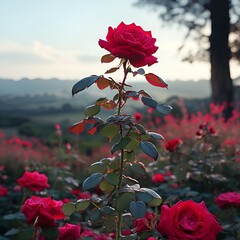 Wall Mural - red-rose-plant-landscape-background